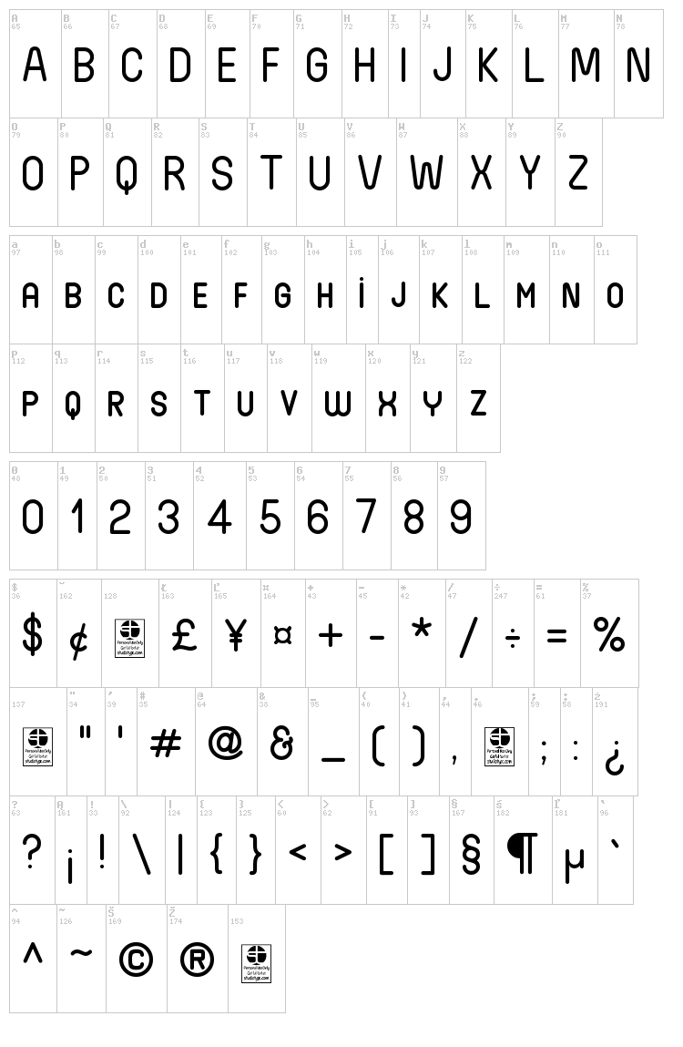 Wida Round font map